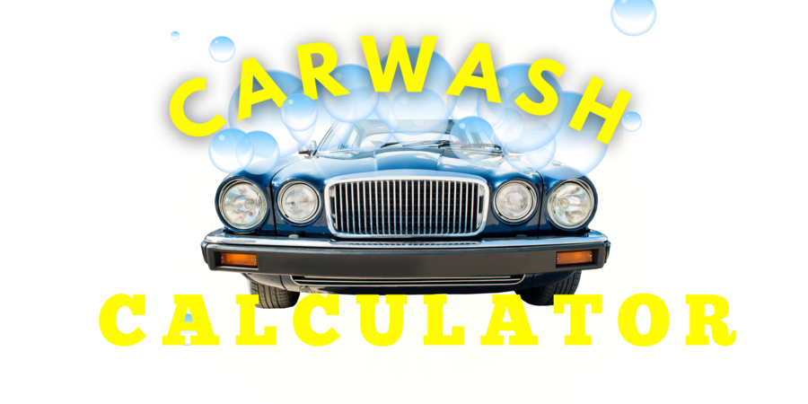 A green car covered in bubbles with lighting wrapping around saying Carwash Calculator