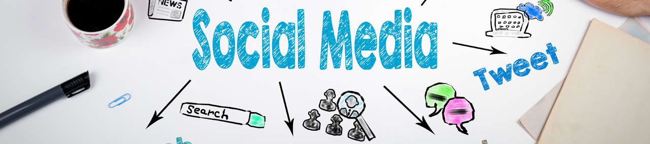 A sign that says social media with arrows pointing to other icons.