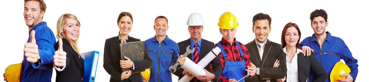 A whole company team from sales to installers against a white background.