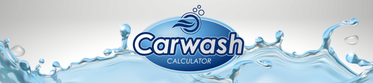 Puddle of water crashing over a white background with a circle in the middle that says car wash calculator.